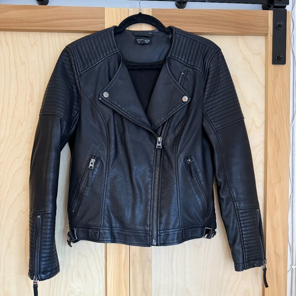 Topshop Faux Motor Leather Jacket - 10
